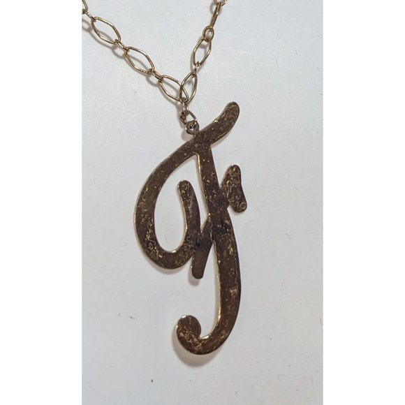 Gold F Initial Necklace - Picture 2 of 5
